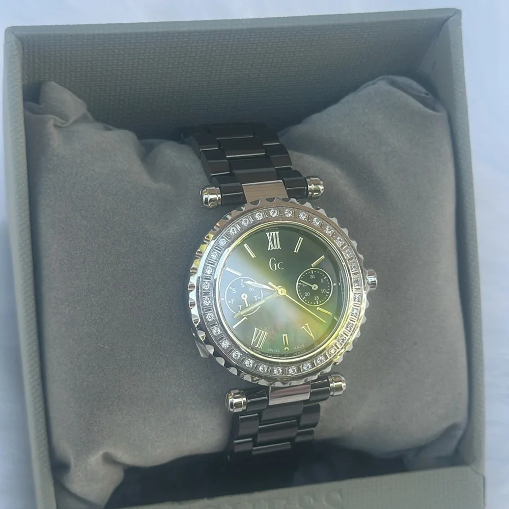 New GUESS Gc Ladies Chronograph Diamond set Ceramic Bracelet watch